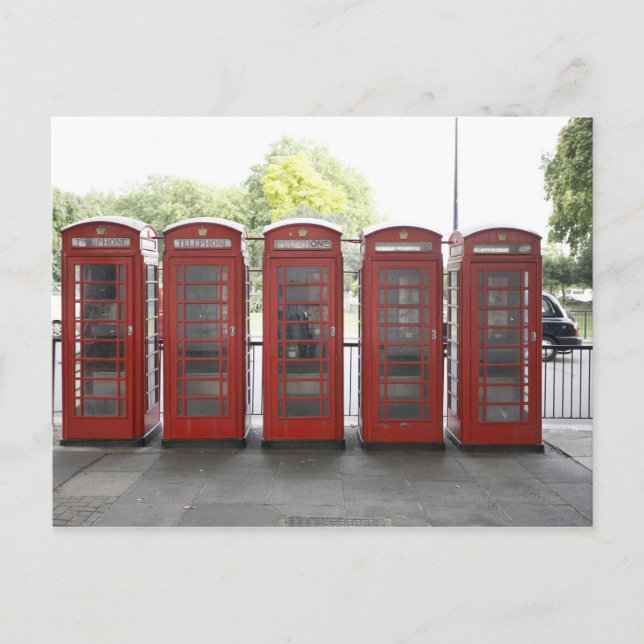 5 Telefonzellen in London Postkarte (Vorderseite)