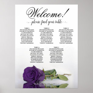 5-Tisch-Hochzeits-Sitzordnung Königs-Purpur-Rose Poster