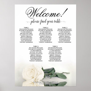 5 Tische Elegante Weiße Rose Hochzeits-Sitzordnung Poster