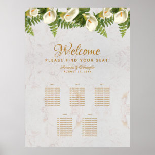 5 Tische Sitzplan Calla-Lilien Marmor-Hochzeit Poster