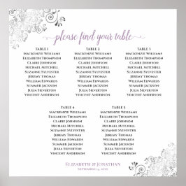 5 Tischlacy Hochzeitskartentabelle Lavendel Weiß Poster