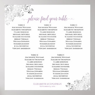 5 Tischlacy Hochzeitskartentabelle Lavendel Weiß Poster
