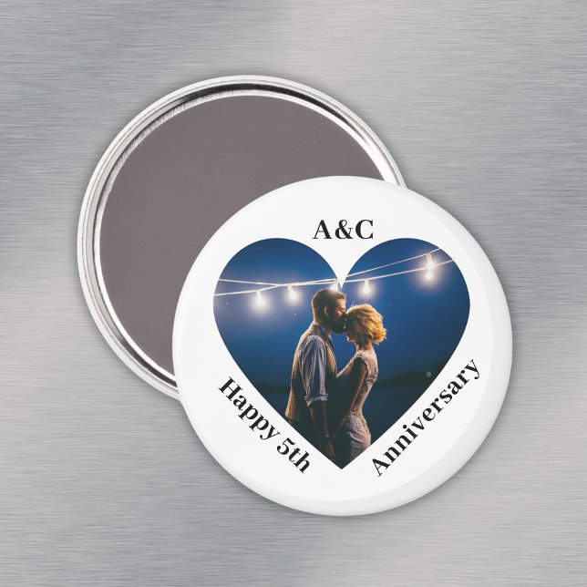 5 Wedeljubiläum Couple Keepake Heart Foto Magnet (5 Wedding Anniversary Couple Keepsake Heart Photo Magnet
)