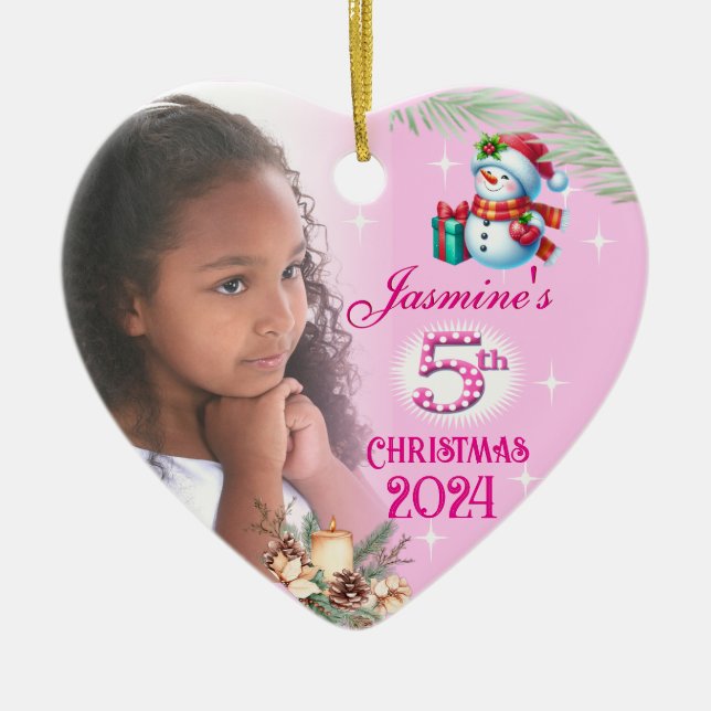 5. Weihnachten Personalisiertes Girl's Foto Herzge Keramik Ornament (Vorne)