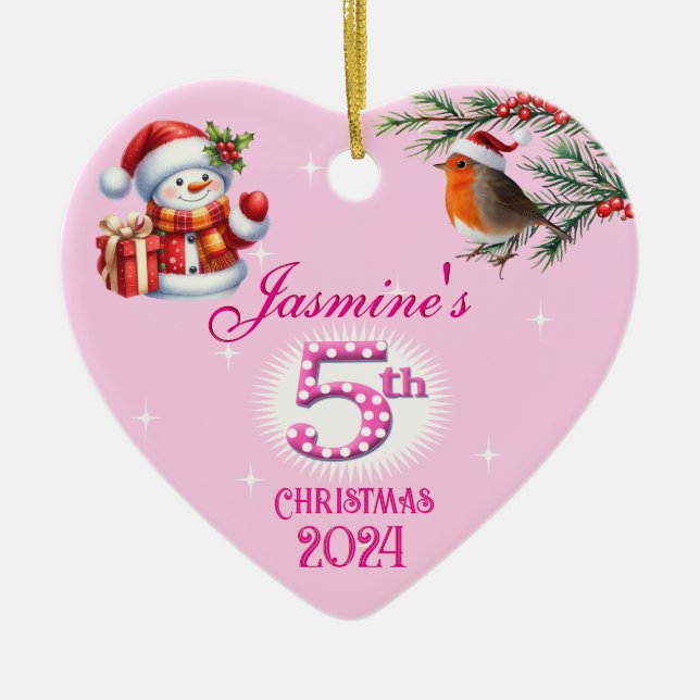 5. Weihnachts-Personalisierte Mädchenherz Keramik Ornament (Vorne)