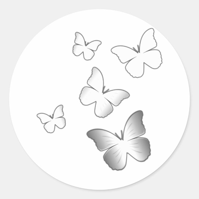 5 Weiße Schmetterlinge Runder Aufkleber (Vorderseite)