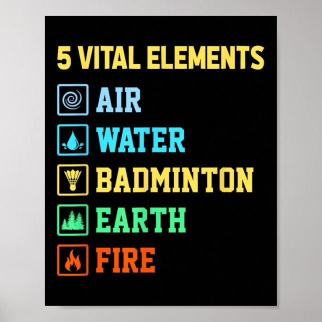 5 wichtige Elemente Luft Wasser Badminton Erde Feu Poster (Vorne)