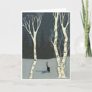 5"x7" Cat in Snow by Lucia Johnson, Blank inside Karte