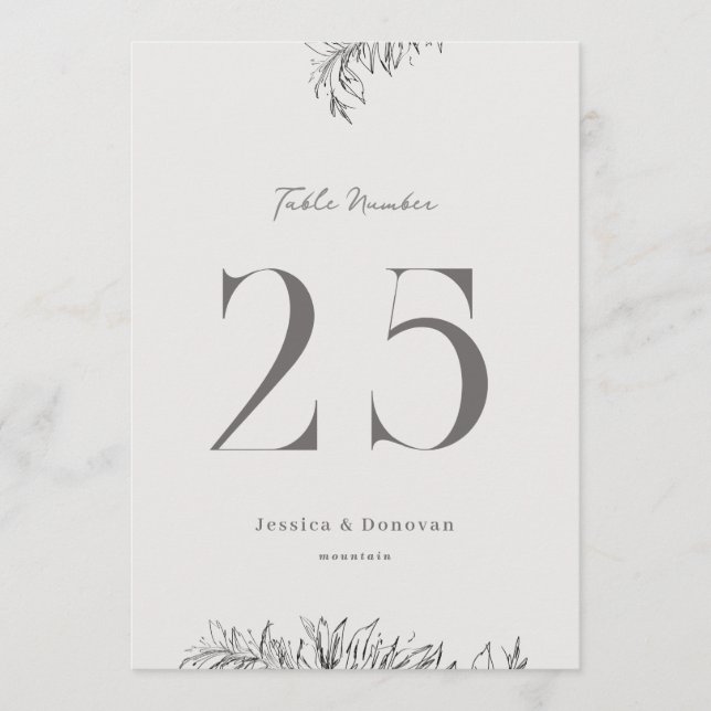 5 x 7 Botanische Hochzeit Tischnummer (Vorderseite)
