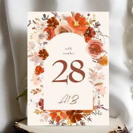5 x 7 Creme Orange Fall Floral Arch Tischnummern