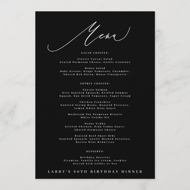 5 x 7 Elegant Black White Calligraphy Birthday Menükarte (Vorderseite)