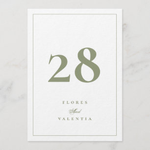 5 x 7 Elegante Moosgrüne Hochzeitstischnummern Einladung