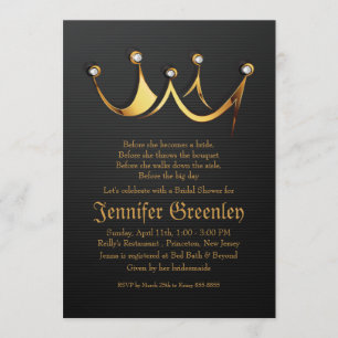 5" x 7" Goldkönigliches Königin-Kronen-Brautparty Einladung