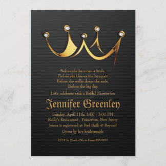 5" x 7" Goldkönigliches Königin-Kronen-Brautparty Einladung