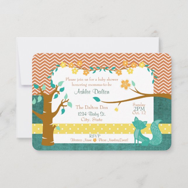 5" x 7" invitation de baby shower de Fox de région (Devant)