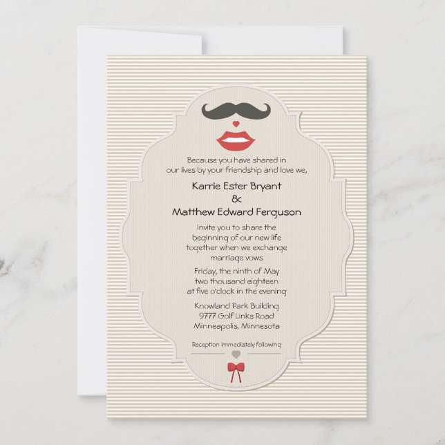 5" x 7" Lièvres de moustache Faire-part de mariage (Devant)