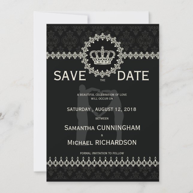 * 5" x 7" Moderner Schnürsenkel Hochzeitspass Save The Date (Vorderseite)