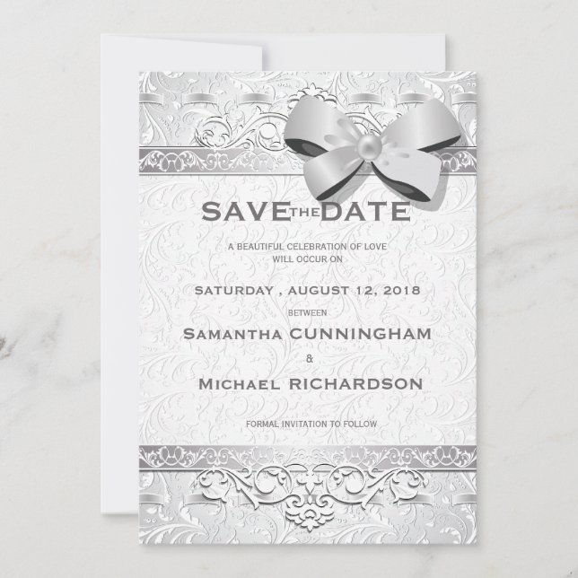 5" x 7" Moderner Silberflordampfer Rette die Save The Date (Vorderseite)