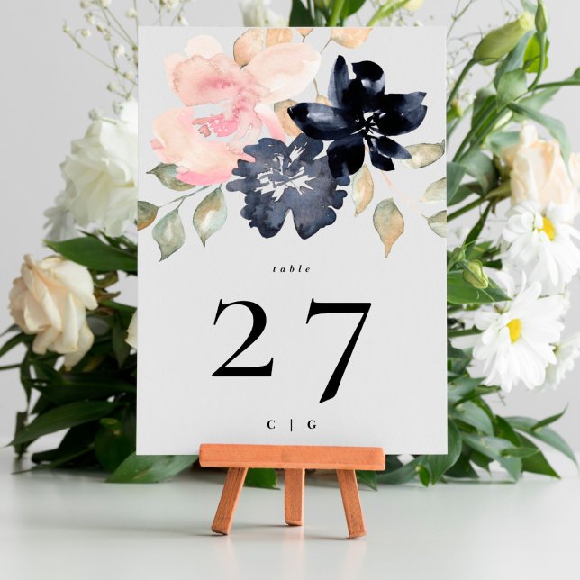5 x 7 Romantische Navy Florals Hochzeiten Tischnum Einladung (Von Creator hochgeladen)