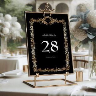 5 x 7 Schwarze Gold-Kranz-Tischnummern für Monogra