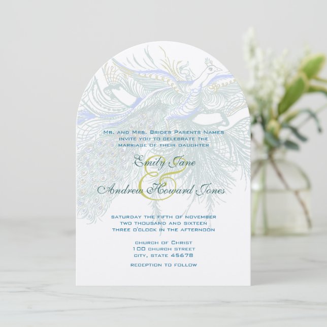 5 x 7 Vintage Pfauenvögel Einladung zur Hochzeit (Stehend Vorderseite)