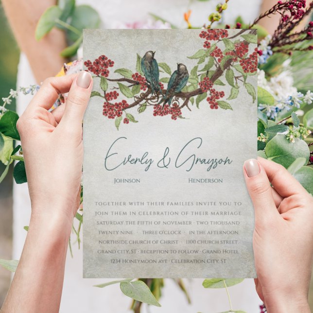 5 x 7 Vintage Vögel Teestain Hochzeit Einladungen (Von Creator hochgeladen)