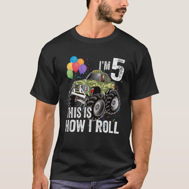 5 Years Old  5th Birthday Boy Monster Truck T-Shirt (Vorderseite)