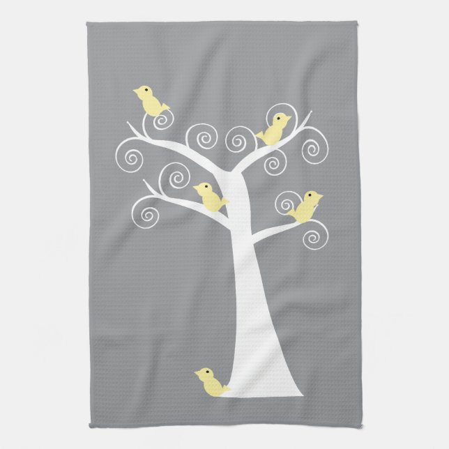 5 Yellow Birds Tree Serviette de cuisine (Vertical)