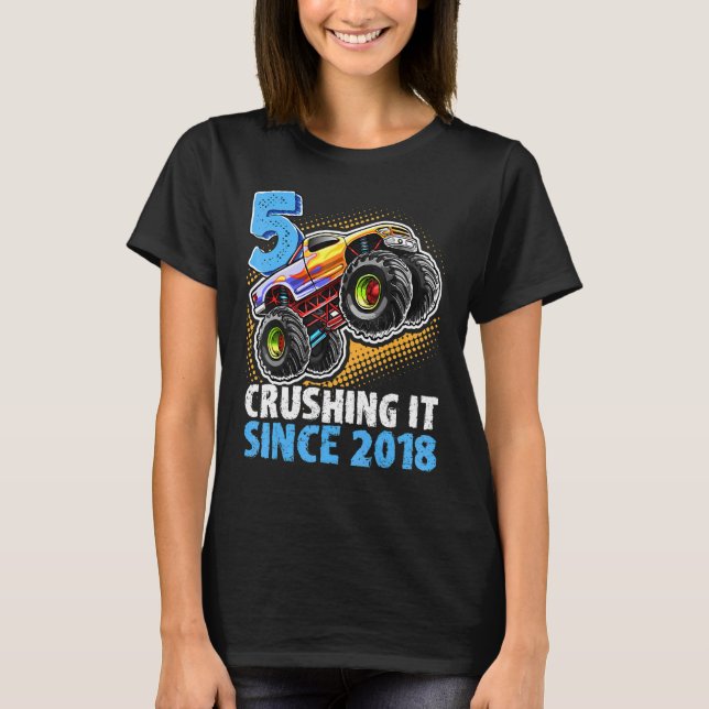 5 Zerkleinerung seit 2018 Monster Truck 5. Birthda T-Shirt (Vorderseite)