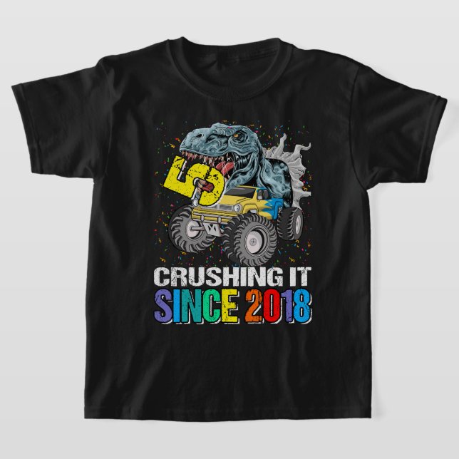5 Zerkleinerung seit 2018 Monster Truck Dinosaur 5 T-Shirt (Ablage )