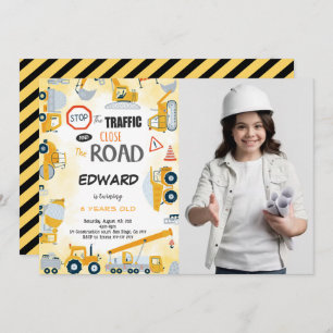 5e anniversaire Construction Boy Photo Invitation