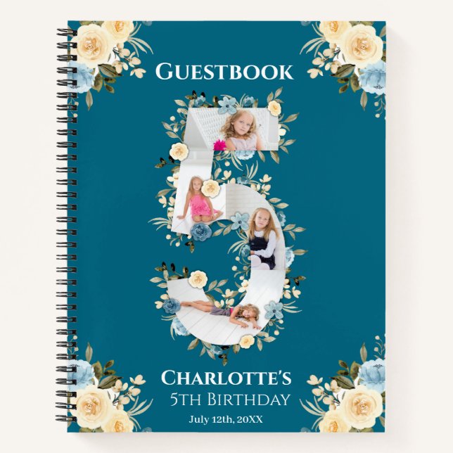5e anniversaire Fleur Jaune Turquoise photo Livre  (Devant)