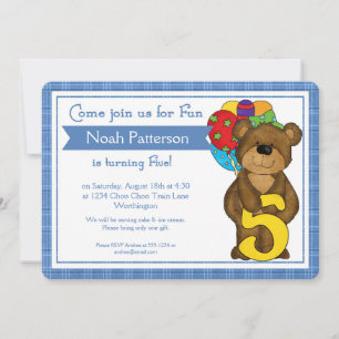 5e anniversaire Invitations de garçon Teddy Bear T