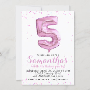 5e anniversaire Pastel Pink Balloon Invitation