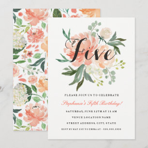 5e anniversaire Peach rose Invitation florale