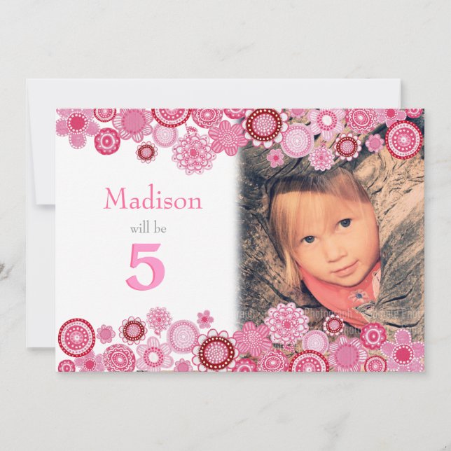 5e anniversaire Pink Party Invitation Carte photo (Devant)