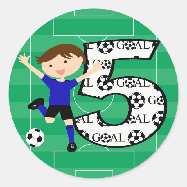 5e anniversaire Stickers de but de soccer bleu et  (Devant)