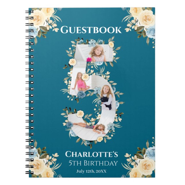 5e anniversaire Turquoise photo Livre d'invités Fl (Devant)