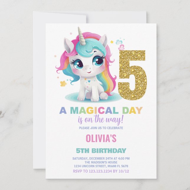 5e anniversaire Unicorn Anniversaire Invitations (Devant)