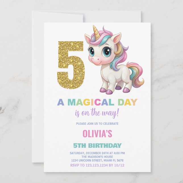 5e anniversaire Unicorn Anniversaire Invitations (Devant)