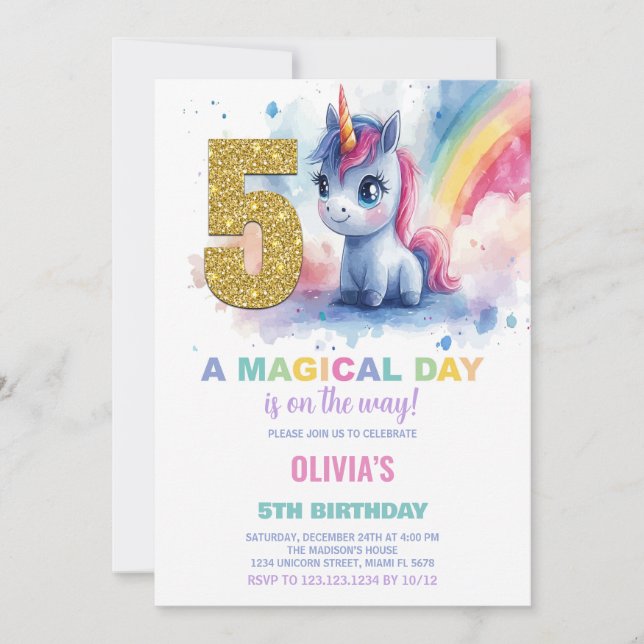 5e anniversaire Unicorn Anniversaire Invitations (Devant)