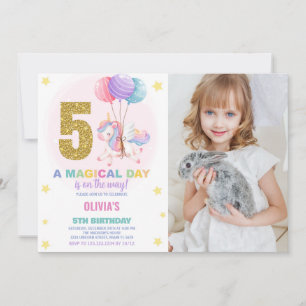 5e anniversaire Unicorn Birthday Invitations photo