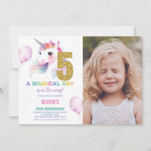 5e anniversaire Unicorn Birthday Invitations photo