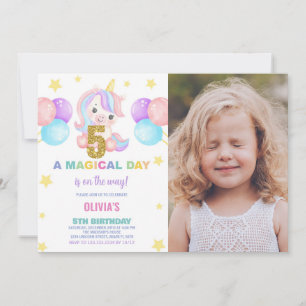 5e anniversaire Unicorn Birthday Invitations photo