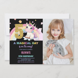 5e anniversaire Unicorn Birthday Invitations photo
