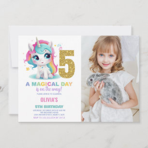 5e anniversaire Unicorn Birthday Invitations photo