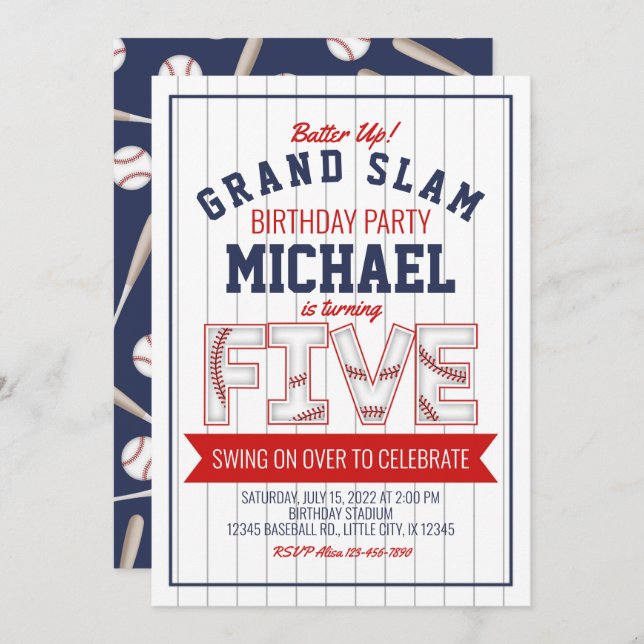5e Invitation d'anniversaire de baseball (Devant / Derrière)