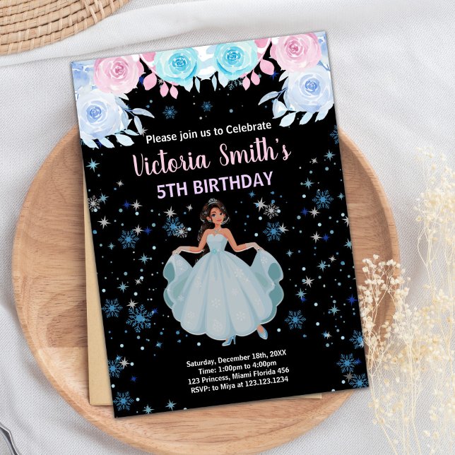 5e Purple Floral Princess Invitations d'anniversai (5th Purple Floral Princess Birthday Invitations)