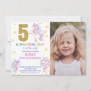 5e Rainbow Unicorn Invitations Anniversaire avec p
