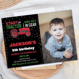 5e Tracteur rouge Invitations d'anniversaire avec